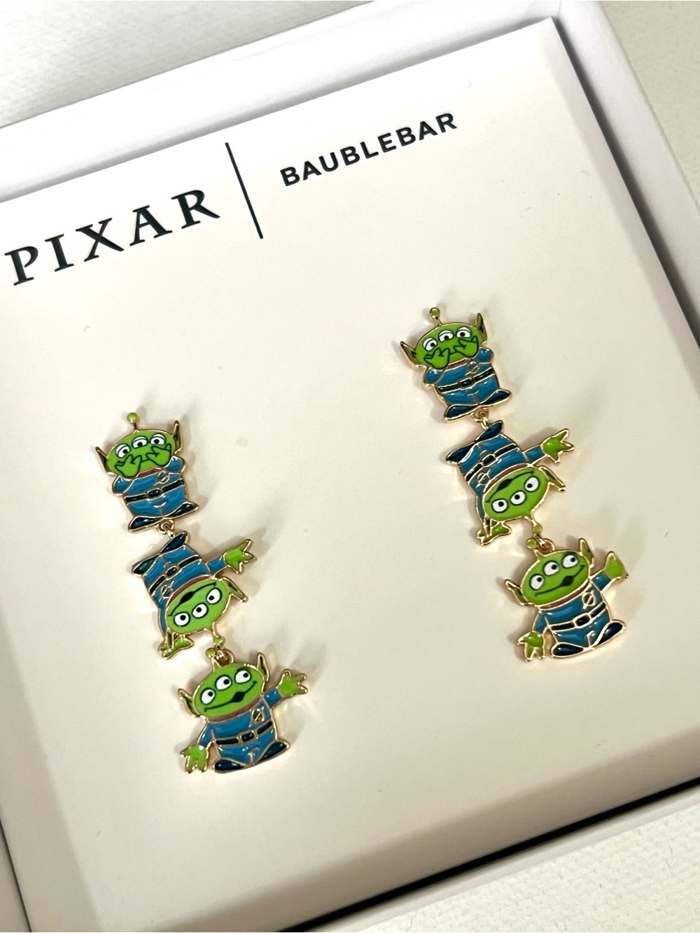 NWT BaubleBar x Pixar Toy Story Pizza Planet Green Alien Drop Earrings - Disney-